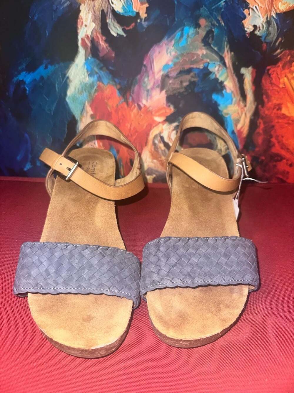 No.17 Comfortiva Clea 16 Sandals, Blue Woven Wedge Heels